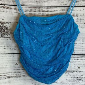 Fashion nova corset top Womens size XS sequin crop blue strapless samantha